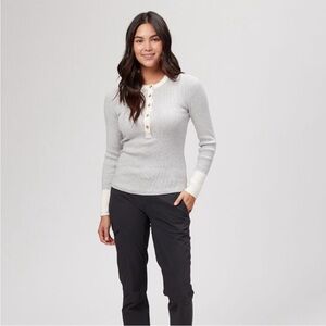 Faherty Mikki Henley Top Cotton/Cashmere Blend Grey & White